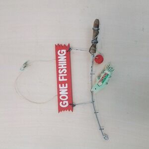 Rustic‎ Gone Fishing Sign with Clothespin Fish and Red Flag